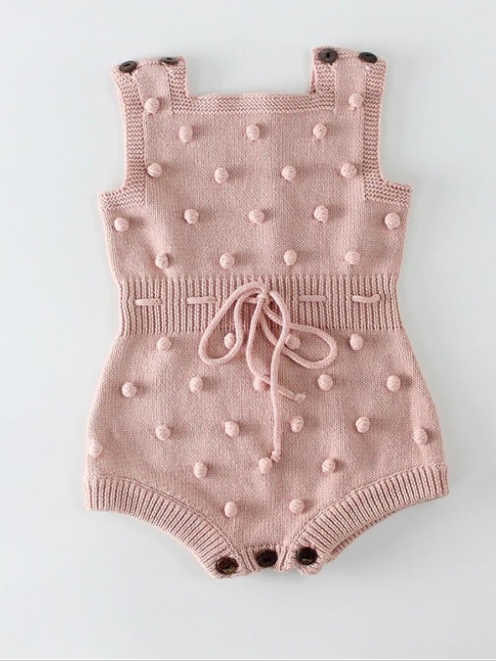 Knit Pom-Pom Baby Bubble Romper in Polka Dot Dusty Pink